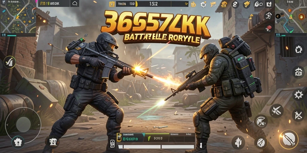 Screenshot utama 365ZK menampilkan aksi pertarungan Battle Royale yang seru.
