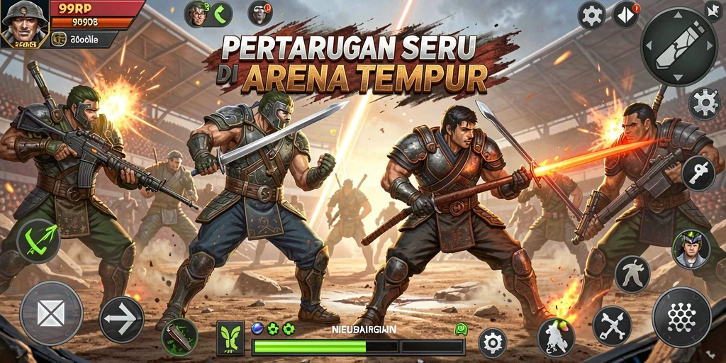 Screenshot utama 99RP menampilkan aksi pertarungan yang mendebarkan dan karakter dinamis.