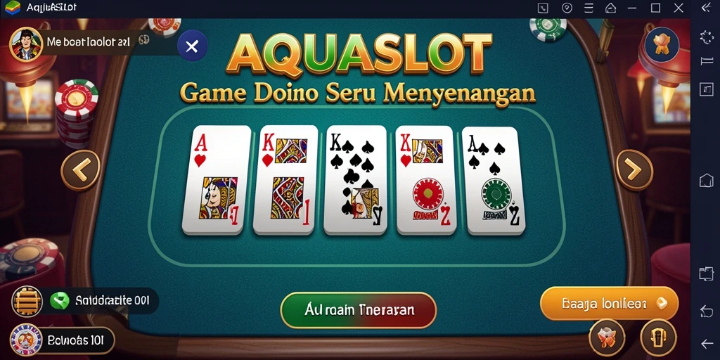 Screenshot utama AQUASLOT menampilkan aksi seru permainan Domino.