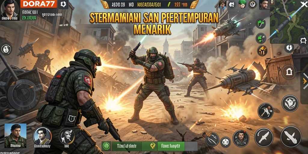 Screenshot main DORA77 menampilkan pertempuran strategis yang seru.