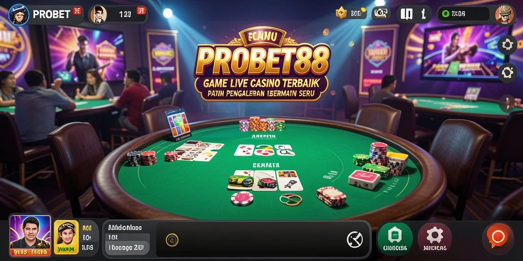 Screenshot utama PROBET88 menampilkan dealer langsung yang interaktif dalam permainan Live Casino.