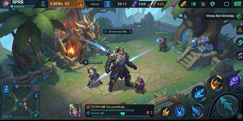 Tangkapan layar permainan RPRR menampilkan pertarungan epik di arena MOBA.