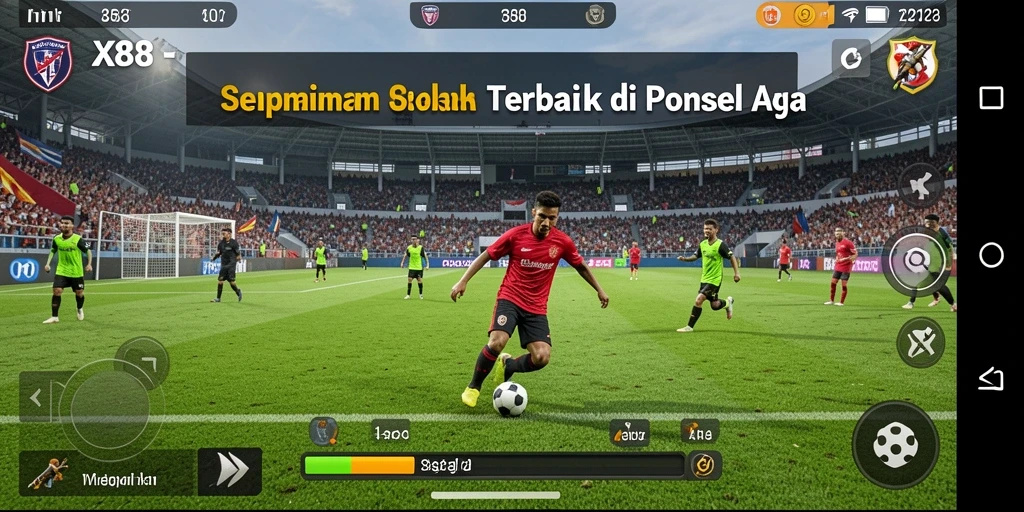 Tangkapan layar X88 menampilkan gameplay sepak bola yang dinamis.