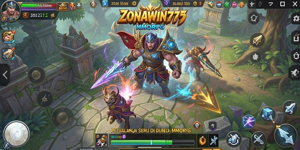 Screenshot ZONAWIN777 menampilkan pertempuran epik dalam dunia MMORPG.