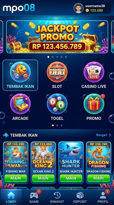 Tampilan antarmuka mpo08 yang menarik dan informatif.